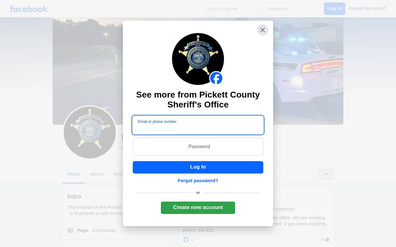Reported Pickett County sheriff social page for arrest announcements