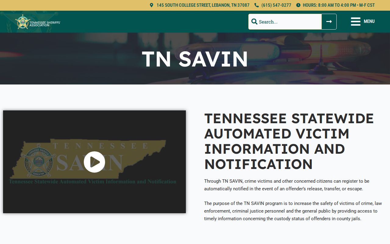 TN SAVIN official custody route for Pickett County arrests