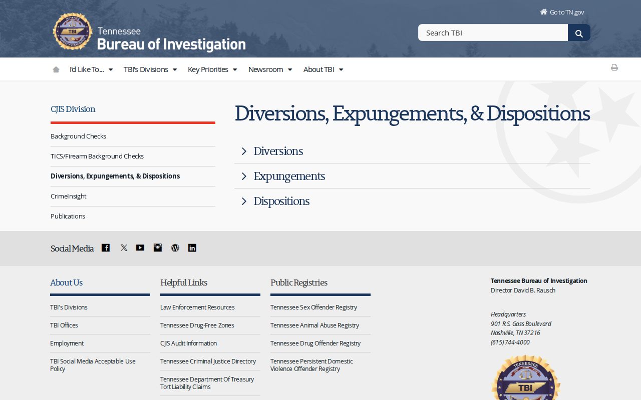 Tennessee expungement information for Pickett arrest records