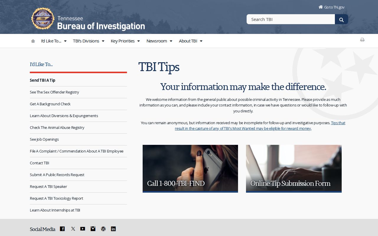 TBI wanted tips route for Pickett County