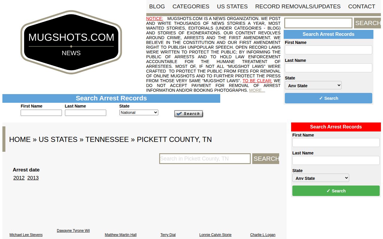 Unofficial Pickett County historical arrest index